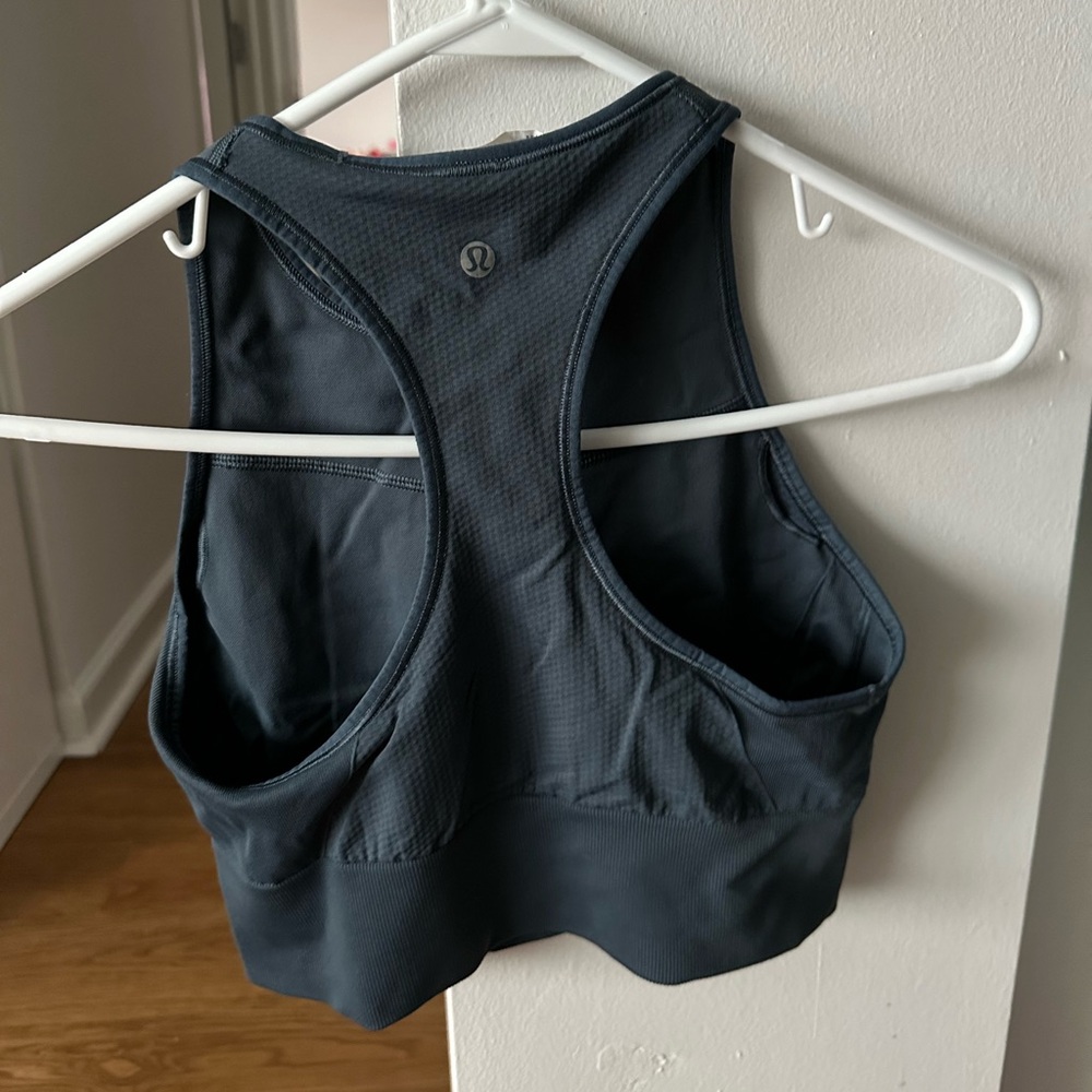 Lululemon Iron Blue High Neck Crop Top with Bra